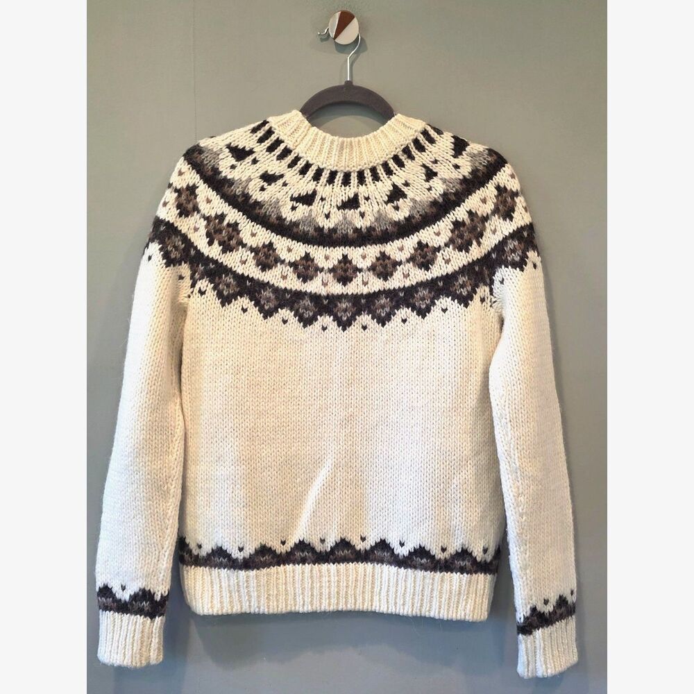 LOFT Fair Isle Sweater MD Wool Mohair Angora Gray Cream Embellished